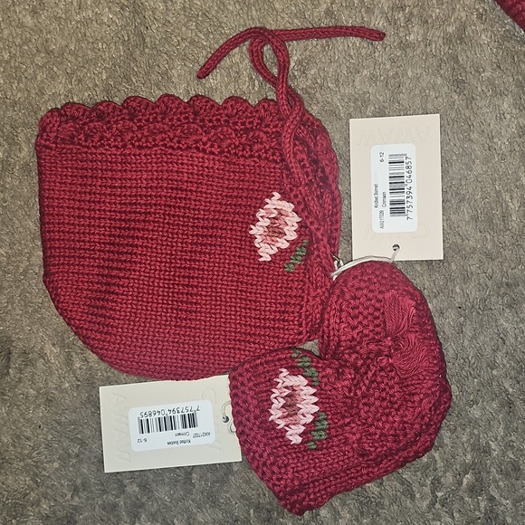 Knit Bonnet and Booties Set - Picture 1 of 5